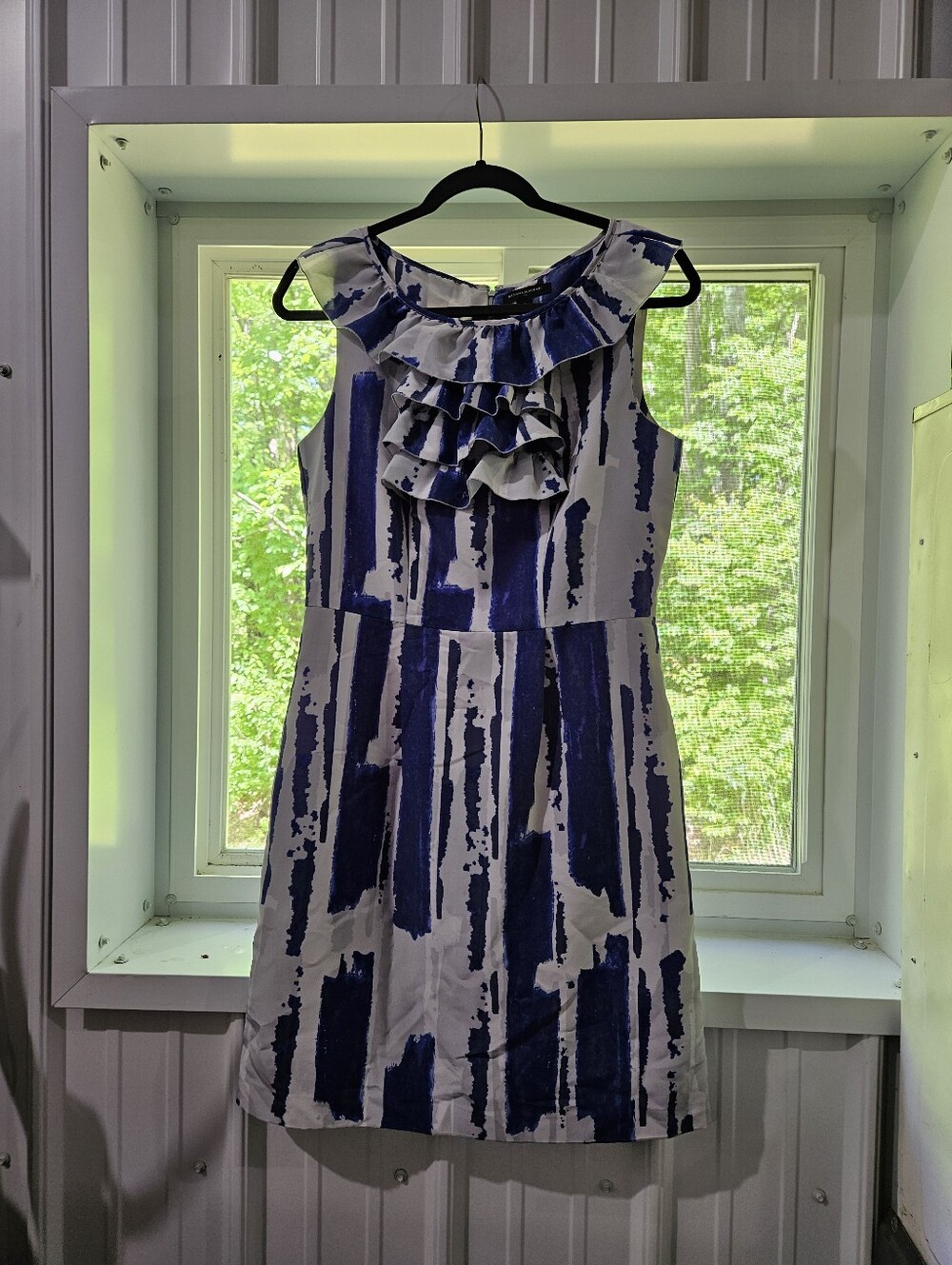 Banana Republic Blue and White Ruffle Neck Sleeveless Dress